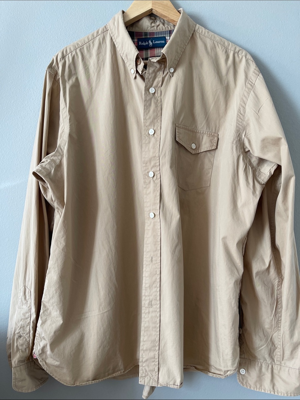 Ralph Lauren Men’s Beige Button-Down Casual Shirt